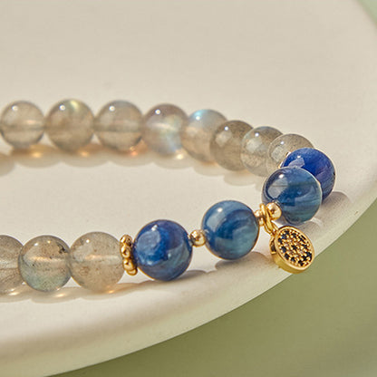 Natural Blue Crystal Grey Moonstone Labradorite Bracelet