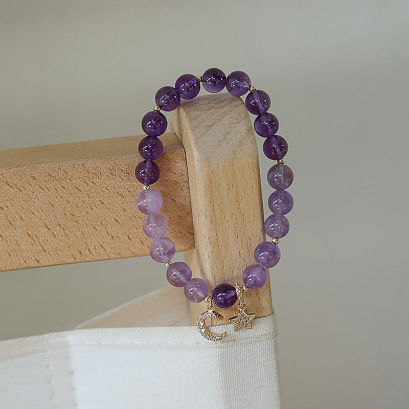 Natural Amethyst Star Moon Purple Jade Beaded Bracelet