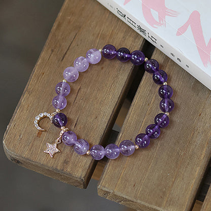 Natural Amethyst Star Moon Purple Jade Beaded Bracelet