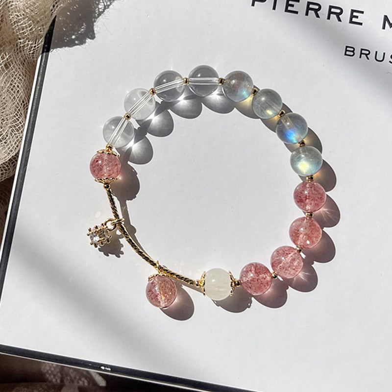 Natural Moonstone Beaded Strawberry Crystal Bracelet