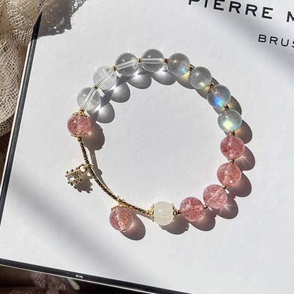 Natural Moonstone Beaded Strawberry Crystal Bracelet