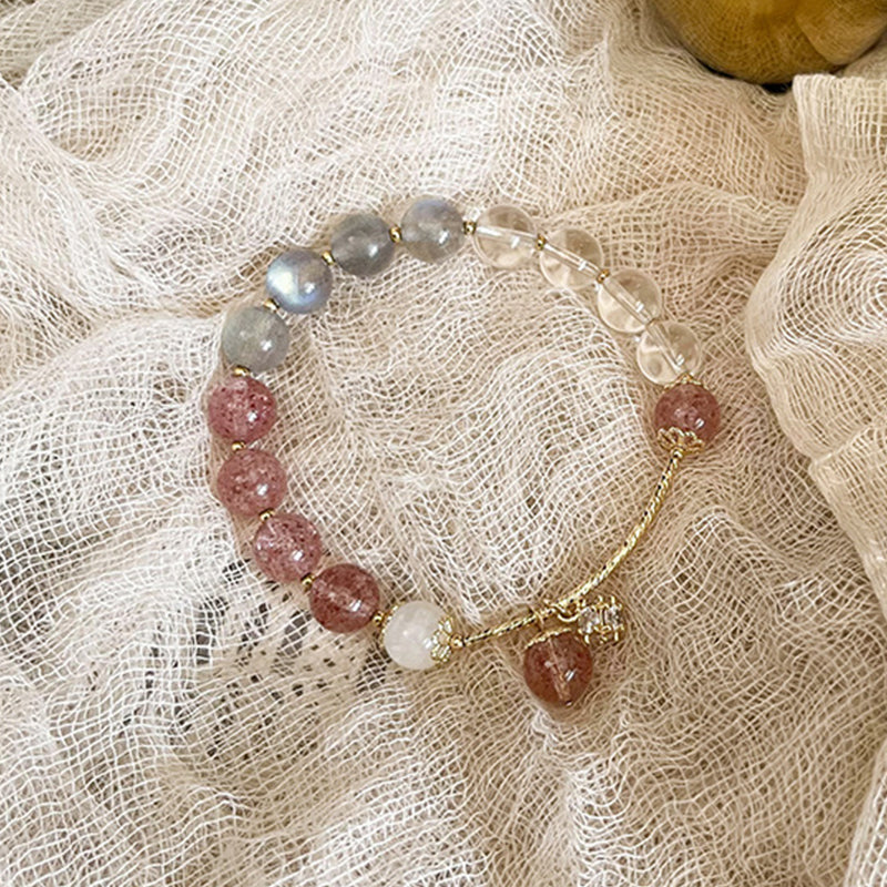 Natural Moonstone Beaded Strawberry Crystal Bracelet