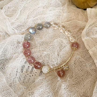 Natural Moonstone Beaded Strawberry Crystal Bracelet