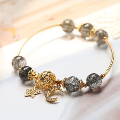 Natural Black Hair Crystal Amethyst Bracelet