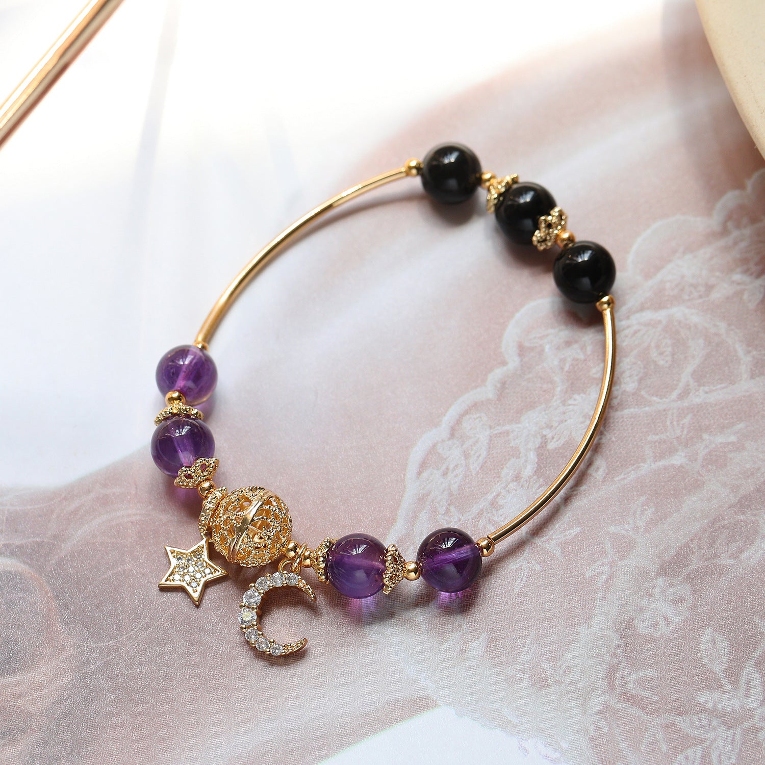 Natural Black Hair Crystal Amethyst Bracelet