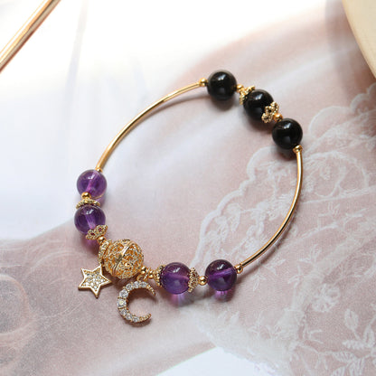 Natural Black Hair Crystal Amethyst Bracelet