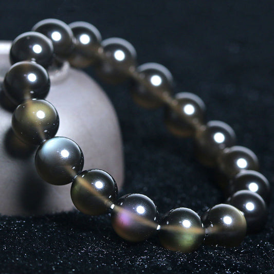 Natural Amethyst Green Eye Effect Obsidian Bracelet